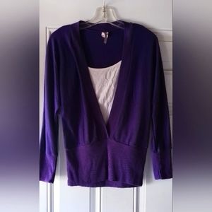 Purple sweater with built-in spaghetti strap cami